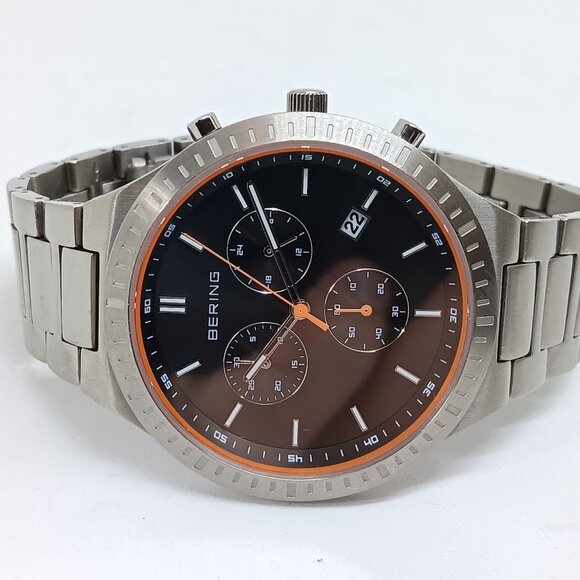 Bering Titan Chrono 11743-709 Men's 43mm Brushed Titanium Watch - Picture 9 of 11